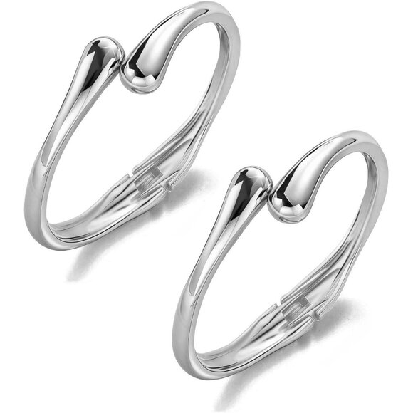 Silver 2 Pcs Bangle Bracelets for Women and Teens Adjustable Chunky Twist Cuff - Picture 5 of 6